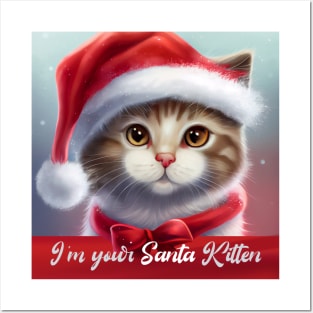 I am your Santa Kitten | Lovely Cute Cat With Red Ribbon and a Santa Hat Posters and Art